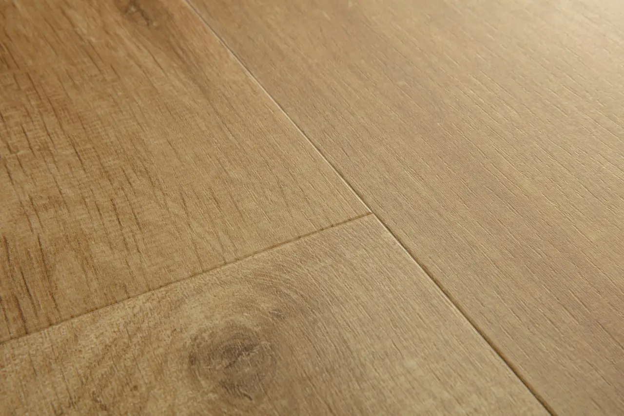 Close-up van de structuur van Quick-Step Bloom Katoen diep naturelle eik