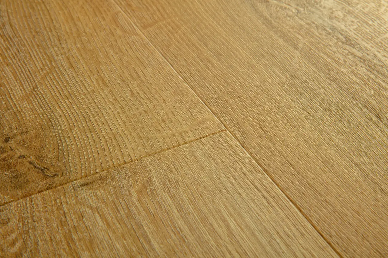 Close-up van de structuur van Quick-Step Bloom Botanische gerookte eik