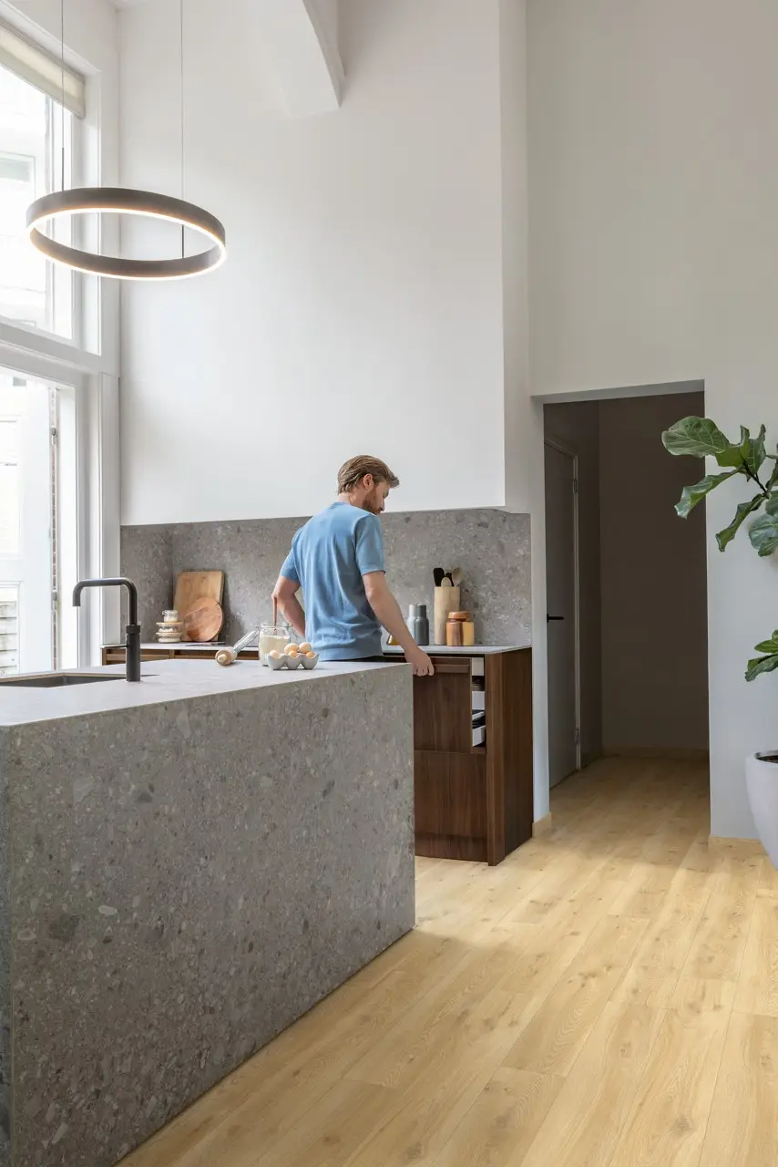 Ruimte met de pvcvloer Quick-Step Blos Drijvende beige eik