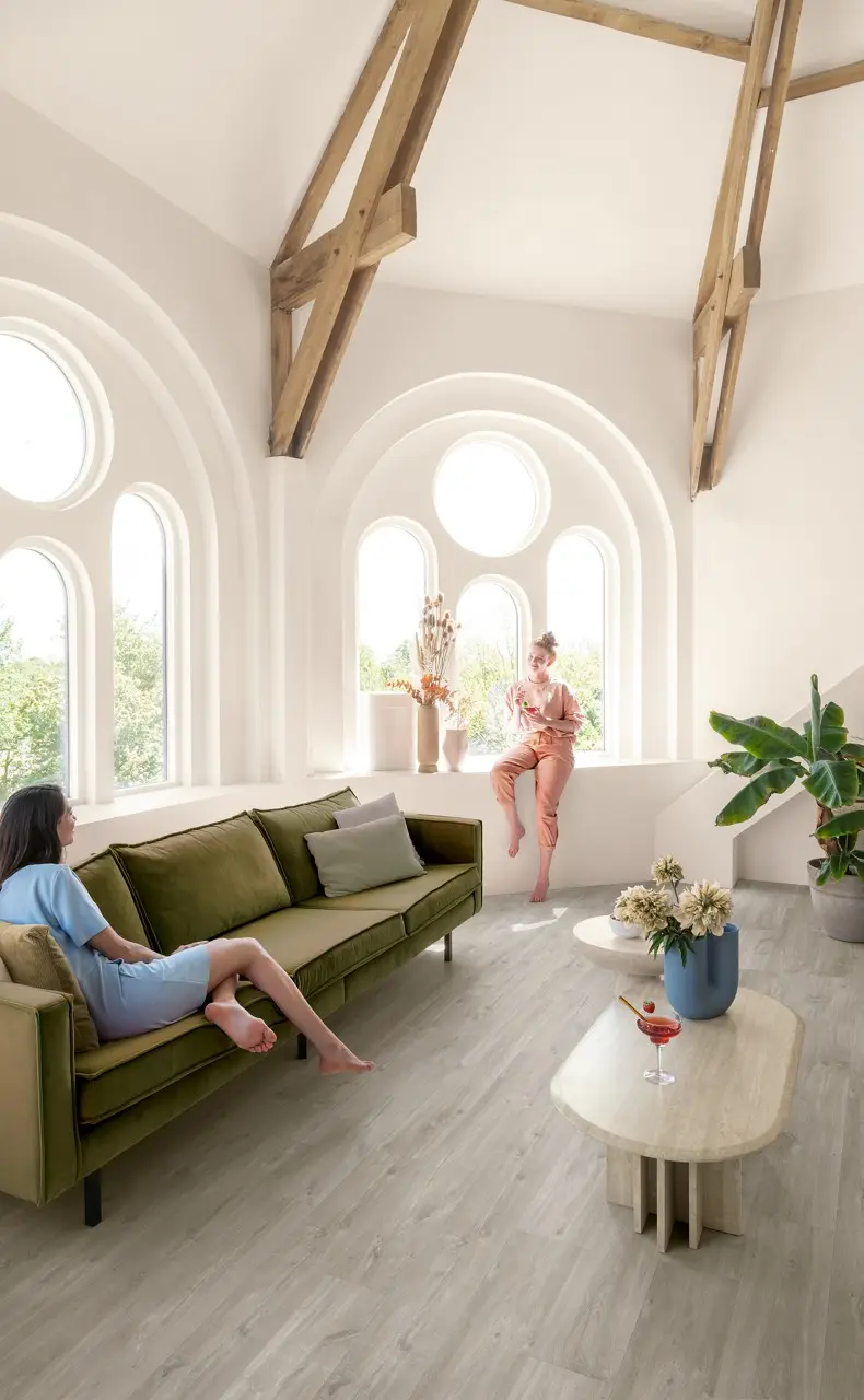 Ruimte met de pvcvloer Quick-Step Blos Canyon grijze eik met zaagsneden