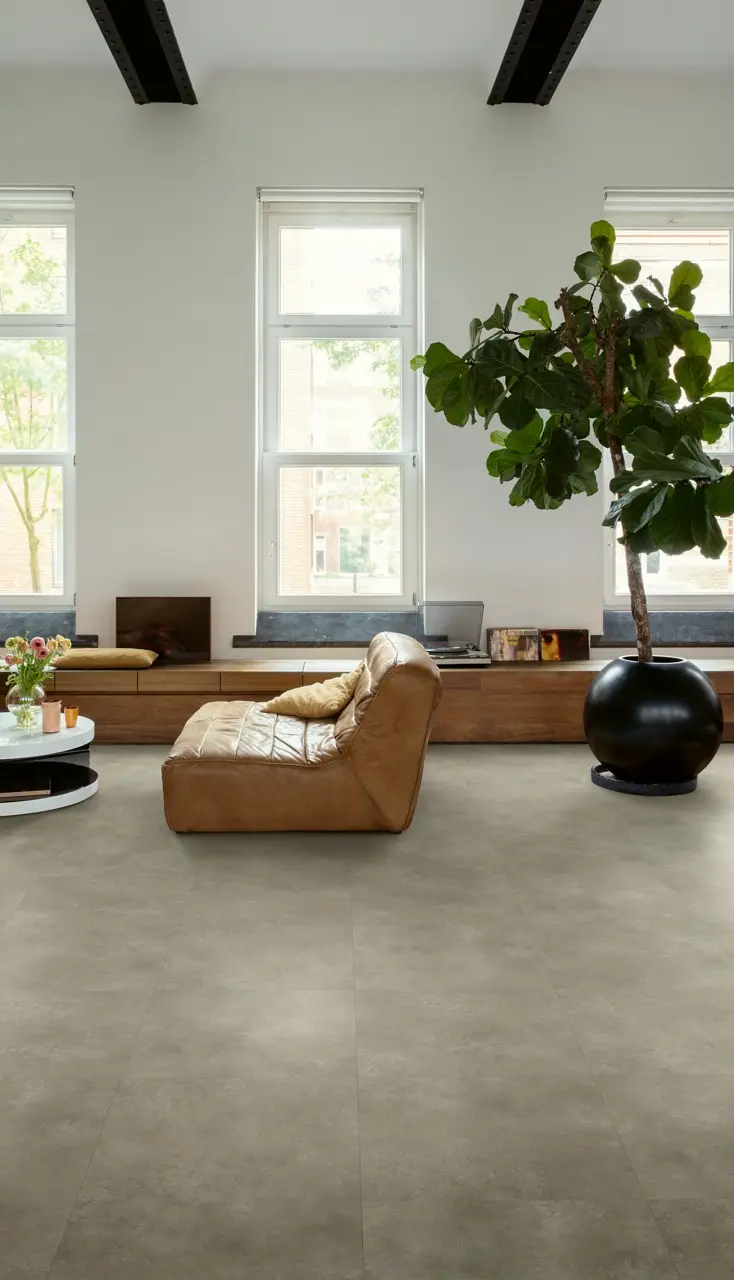 Ruimte met de pvcvloer Quick-Step Blush Cement warm grijs