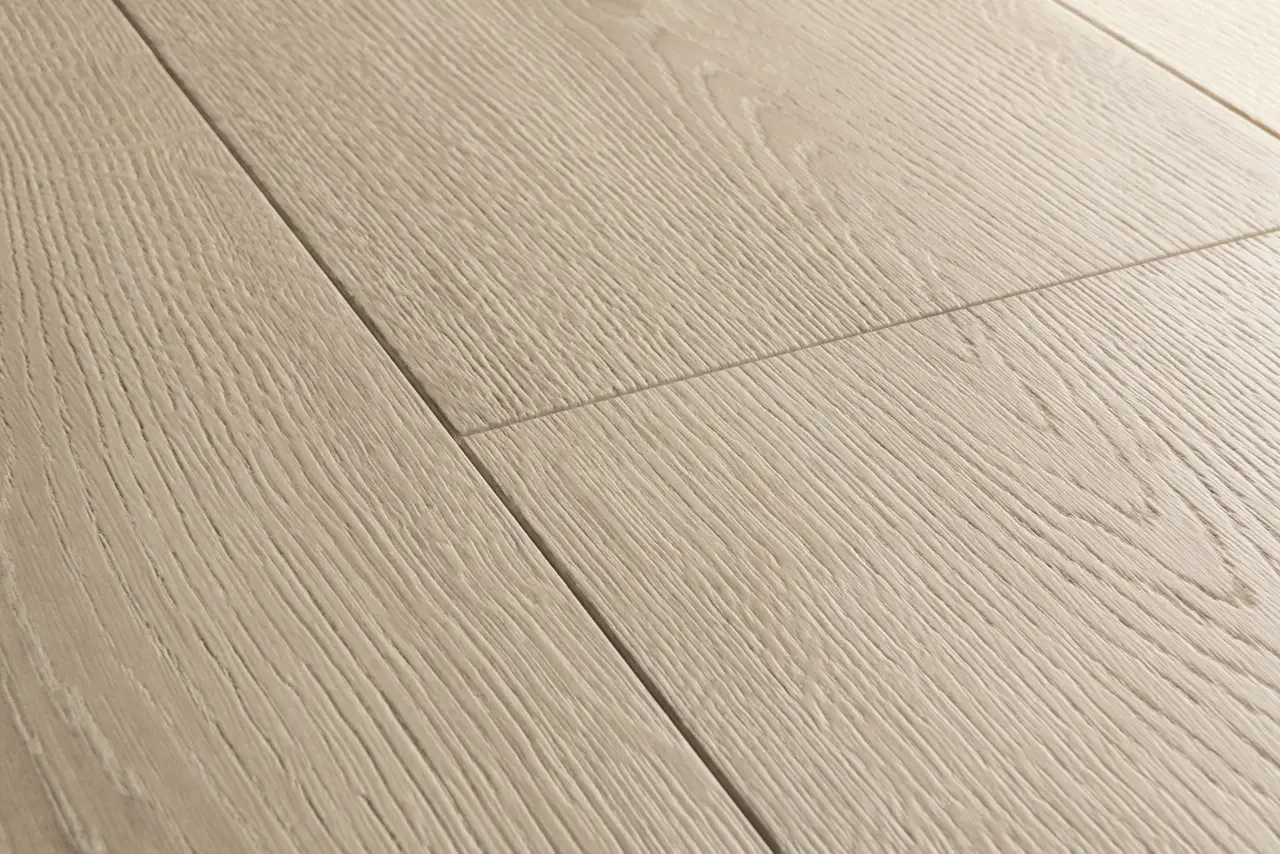Close-up van de structuur van Quick-Step Capture Geborstelde beige eik