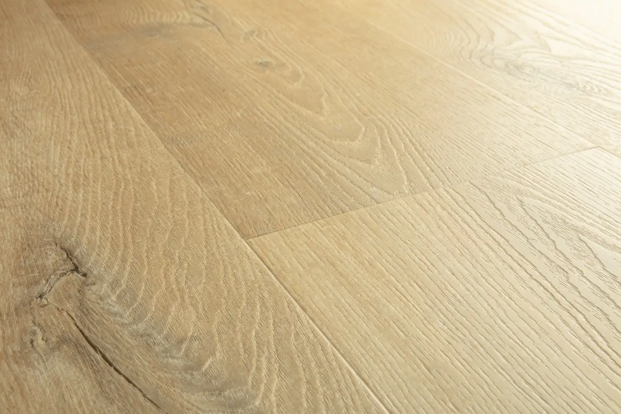 Close-up van de structuur van Quick-Step Fuse Linnen eik naturel