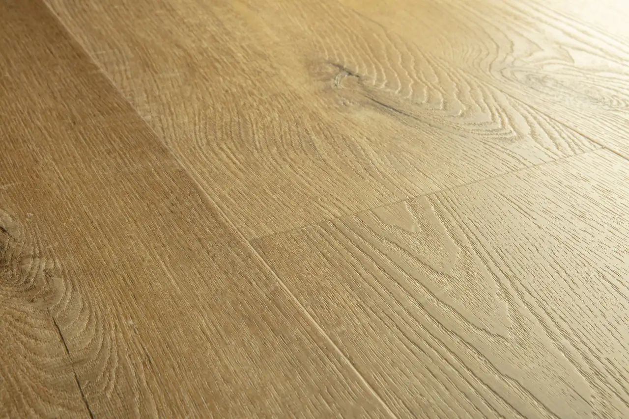 Close-up van de structuur van Quick-Step Fuse Linnen eik medium naturel