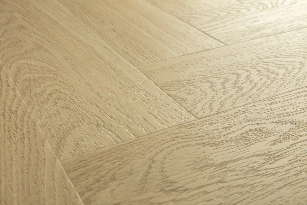 Close-up van de structuur van Quick-Step Pristine Serene eik licht naturel